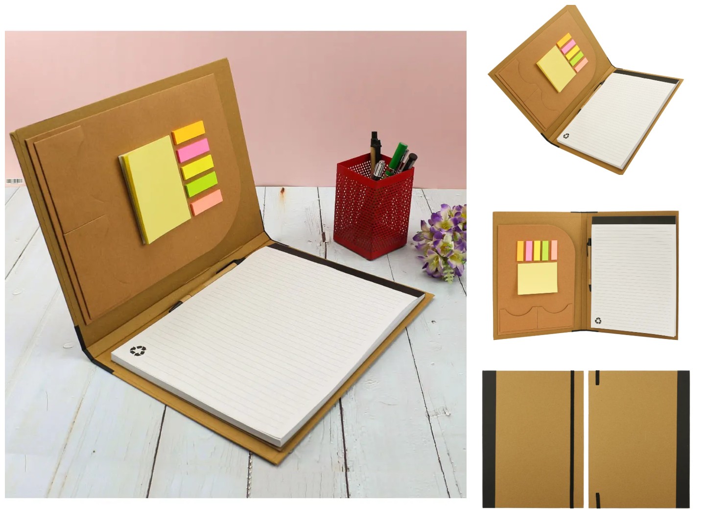 Eco-Friendly A4 Folders, Notepad Sticky Note, Pen & Card Slots